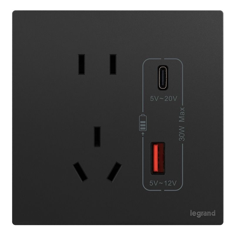 F9逸景PULS F9逸景PULS F9石晶墨/五孔Type A+C 插座 30W 86*86 F9/426/10US/UC-C 86*86 F9/426/10US/UC-C