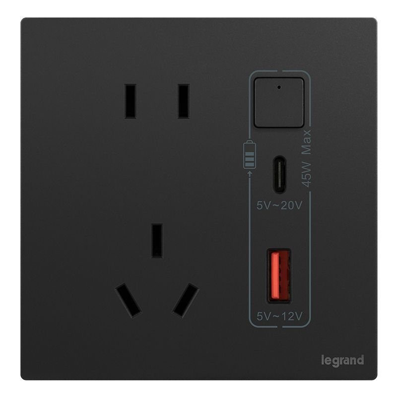 F9逸景PULS F9逸景PULS F9石晶墨/五孔Type A+C 插座 45W 86*86 F9/426/10US/UD-C 86*86 F9/426/10US/UD-C