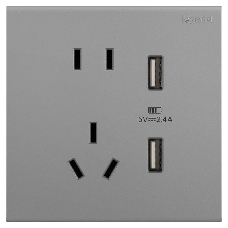 淳逸 E8 淳逸 E8 淳逸深砂银/五孔双USB插座 86型 E8/426/10US/U2-C3 86型 E8/426/10US/U2-C3