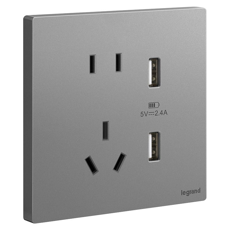 F9逸景PULS F9逸景PULS F9深砂银/五孔双USB插座 86*86 F9/426/10US/U2-C3 86*86 F9/426/10US/U2-C3