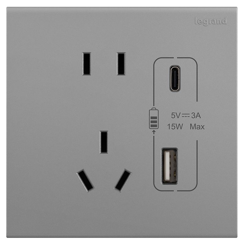 淳逸 E8 淳逸 E8 淳逸深砂银/五孔Type A+C 插座 86型 E8/426/10US/UC-C3 86型 E8/426/10US/UC-C3