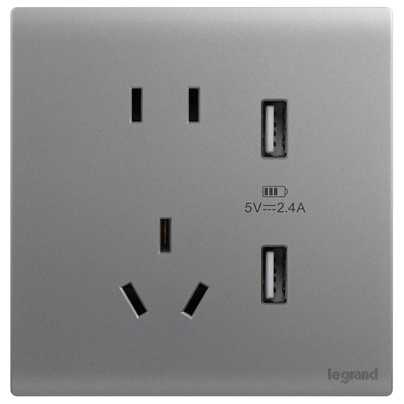 F6E茗画 F6E茗画 茗画深砂银/五孔带USB插座 86型 F6E/426/10US/U2-C3 86型 F6E/426/10US/U2-C3