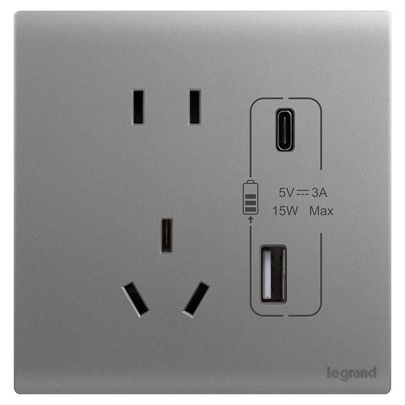 F6C绮蕴 F6C绮蕴 F6C绮蕴/深砂银/五孔ype A+C 插座15W  F6C/426/10US/UC-C3 F6C/426/10US/UC-C3