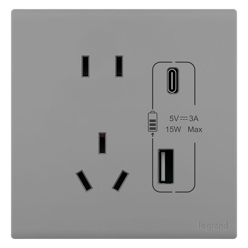 F6C绮蕴 F6C绮蕴 F6C绮蕴/艺术灰/五孔ype A+C 插座15W  F6C/426/10US/UC-C5 F6C/426/10US/UC-C5