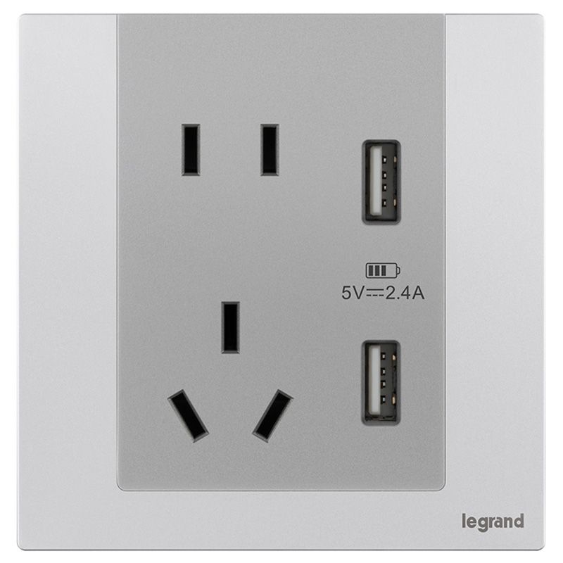 F9逸景金属款 F9逸景金属款 F9冰点铝/五孔双USB插座 86型 F9/426/10US/U2-J1 86型 F9/426/10US/U2-J1