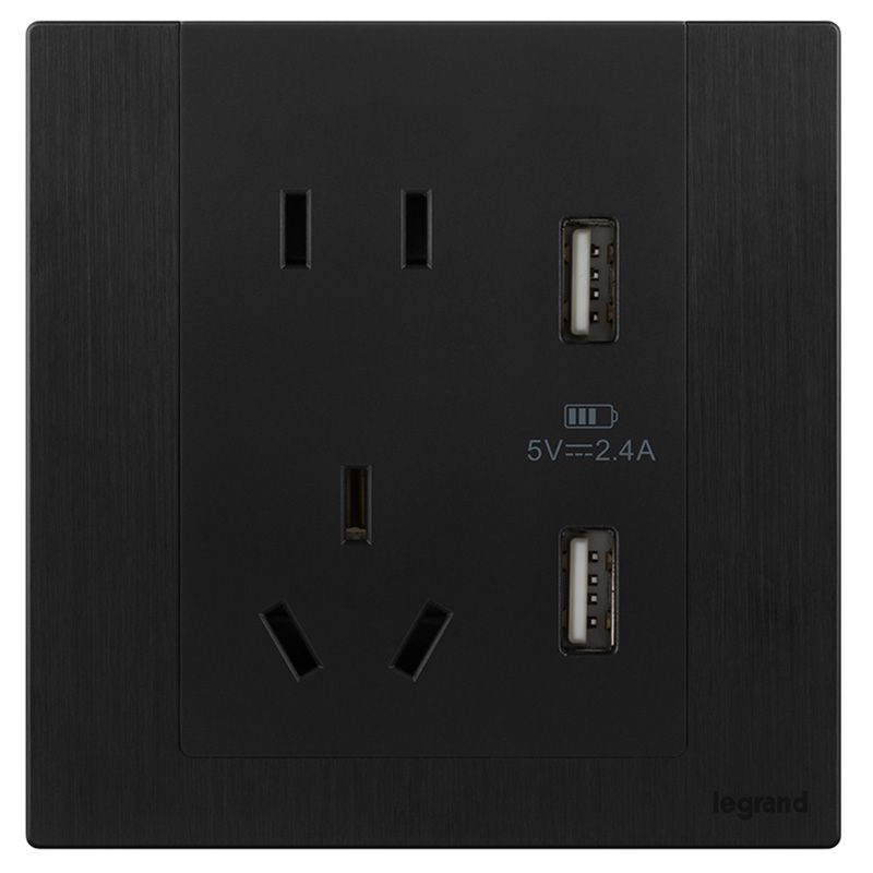 F9逸景金属款 F9逸景金属款 F9拉丝黑/五孔双USB插座 86型 F9/426/10US/U2-J2 86型 F9/426/10US/U2-J2