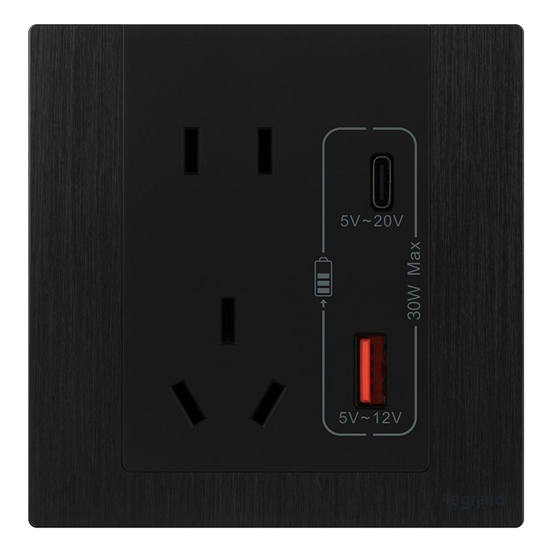 F9逸景金属款 F9逸景金属款 F9拉丝黑/五孔Type A+C 插座 30W 86型 F9/426/10US/UC-J2 86型 F9/426/10US/UC-J2