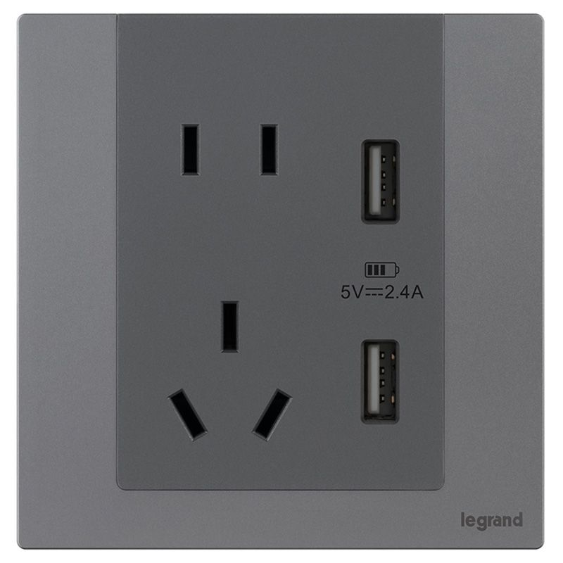 F9逸景金属款 F9逸景金属款 F9沉灰铝/五孔双USB插座 86型 F9/426/10US/U2-J3 86型 F9/426/10US/U2-J3