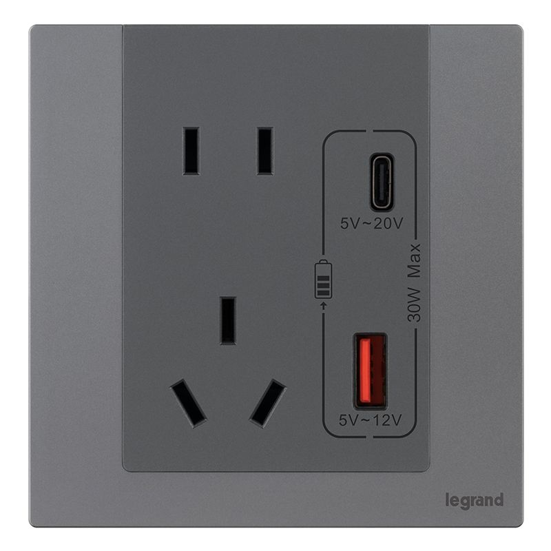 F9逸景金属款 F9逸景金属款 F9沉灰铝/五孔Type A+C 插座 30W 86型 F9/426/10US/UC-J3 86型 F9/426/10US/UC-J3