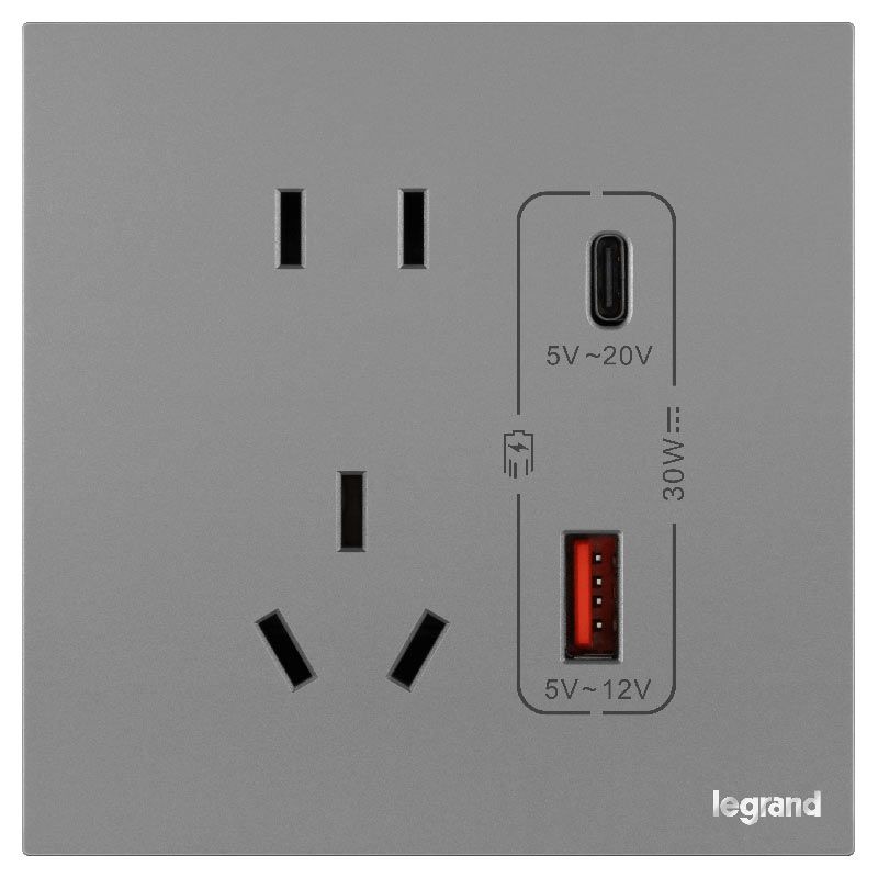 K7E 浅央 K7E 浅央 浅央深砂银/五孔带Type A+C USB充电插座 30W 86型 K7E/426/10US/UC-C3 86型 K7E/426/10US/UC-C3