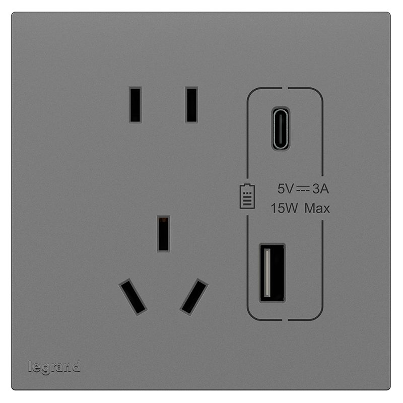 F5E畅境 F5E畅境 畅境深砂银/五孔ype A+C 插座15W  F5E/426/10US/UC-C3 F5E/426/10US/UC-C3