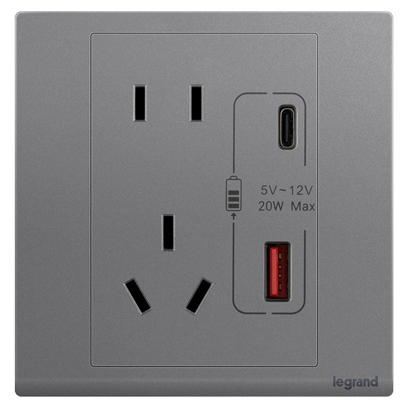 朗淳 朗淳 朗淳深砂银/五孔Type A+C 插座  EQ426/10US/UC-C3 EQ426/10US/UC-C3