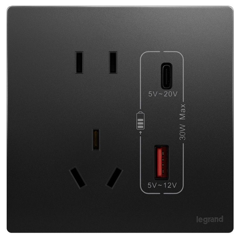 F8未莱 F8未莱 未莱子夜黑/五孔Type A+C 插座 30W 86型 F8/426/US/UC-C 86型 F8/426/US/UC-C