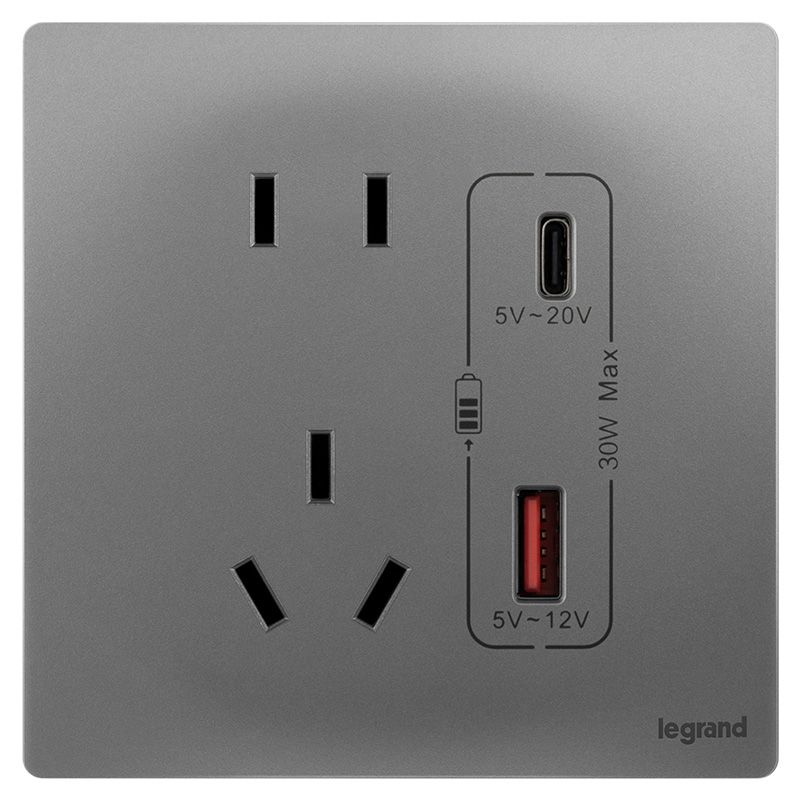 F8未莱 F8未莱 未莱深砂银/五孔Type A+C 插座 30W 86型 F8/426/US/UC-C3 86型 F8/426/US/UC-C3