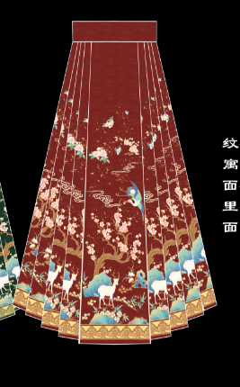 鹤鹿同春马面裙红色 —— 重工织金马面裙，裙摆灵动，节日聚会穿出明艳国风。
